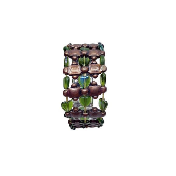 Green Purple & Brown Iridescent Boho Stretchy Beaded Bracelet Womens Jewelry - Picture 4 of 4